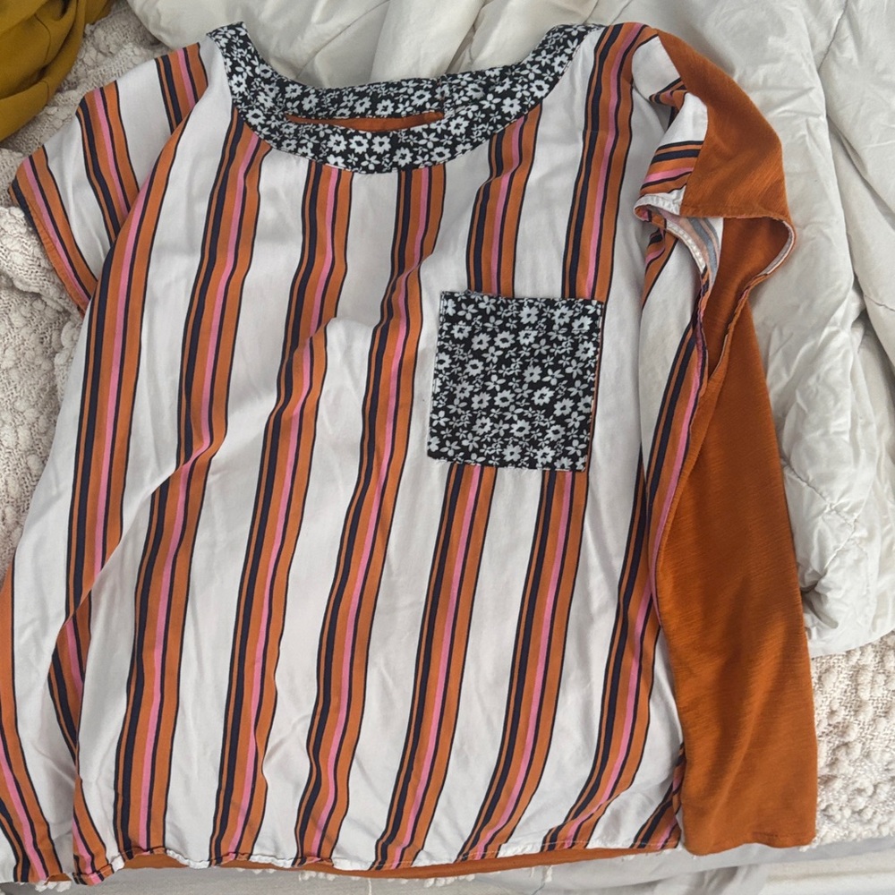 Striped Floral Pocket Women's Tee